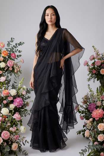 Devkalii Ruffle Pre-Draped Saree & Blouse Set 