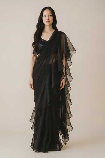 Devkalii Ruffle Pre-Draped Saree & Blouse Set 