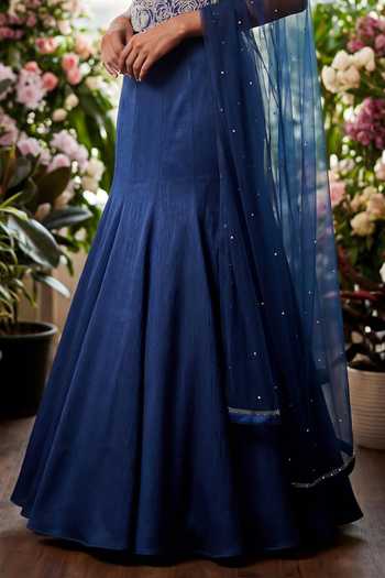 Devkalii Blue Crepe Embroidery Sweetheart Neck Corset Skirt Set Online at Aza Fashions Devkalii_Blue Crepe Embroidery Sweetheart Neck Corset Skirt Set _Online_at_Aza_Fashions