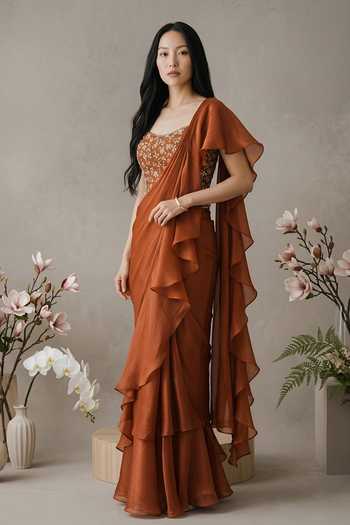 Devkalii Ruffle Pre-Draped Saree With Blouse 