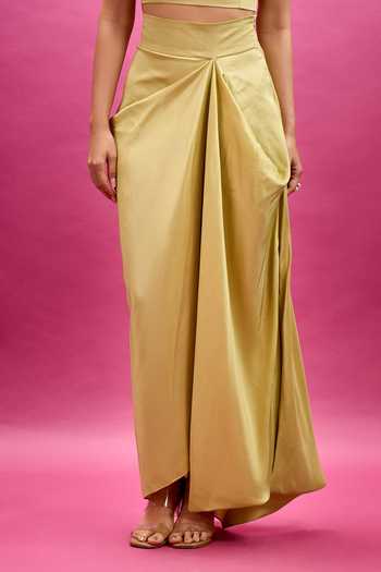 Buy_Anamika Khanna_Green Scoop Neck Embroidered Cape Draped Skirt Set _Online_at_Aza_Fashions