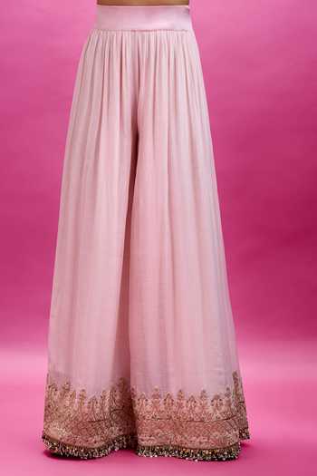 Buy_Anamika Khanna_Pink Shawl Neck Placket Embroidered Blazer And Sharara Set _Online_at_Aza_Fashions