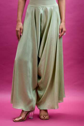 Buy_Anamika Khanna_Green Round , Scoop Placement Embroidered Cape Draped Pant Set 