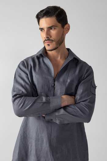 Amit Arora Grey Linen Plain Kurta And Palazzo Set Online at Aza Fashions Amit Arora_Grey Linen Plain Kurta And Palazzo Set _Online_at_Aza_Fashions