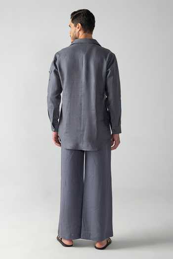 Amit Arora Plain Linen Kurta & Palazzo Set 
