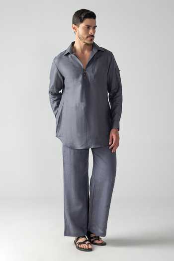 Buy Amit Arora Grey Linen Plain Kurta And Palazzo Set Online at Aza Fashions Buy_Amit Arora_Grey Linen Plain Kurta And Palazzo Set _Online_at_Aza_Fashions