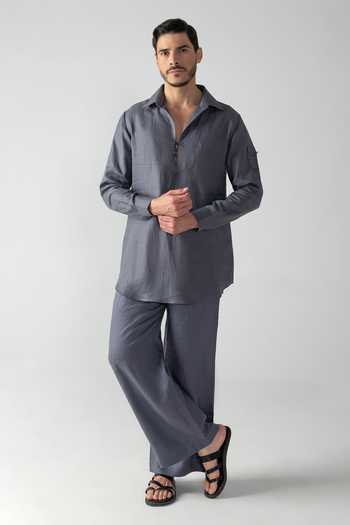 Amit Arora Plain Linen Kurta & Palazzo Set 