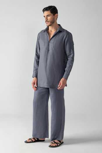 Shop Amit Arora Grey Linen Plain Kurta And Palazzo Set Online at Aza Fashions Shop_Amit Arora_Grey Linen Plain Kurta And Palazzo Set _Online_at_Aza_Fashions