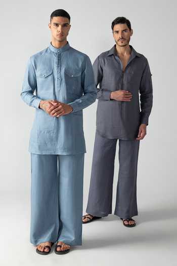 Amit Arora Grey Linen Plain Kurta And Palazzo Set at Aza Fashions Amit Arora_Grey Linen Plain Kurta And Palazzo Set _at_Aza_Fashions