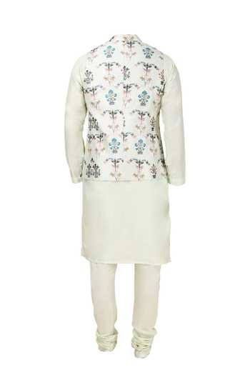 Manish Nagdeo Floral Printed Bundi & Kurta Set For Kids