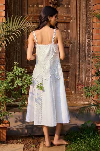 Needleten Ivory Lace Linen Midi Dress 