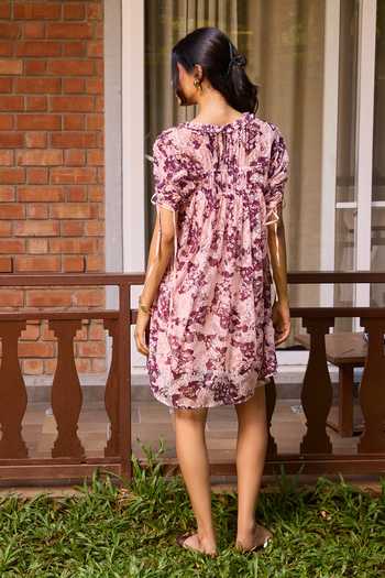 Needleten Plum Floral Print Dress 