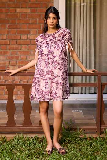 Needleten Plum Floral Print Dress 