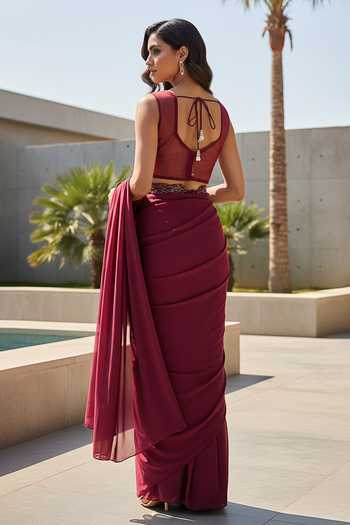 Basanti Kapde aur Koffee Rouge Regal Draped Saree Set 