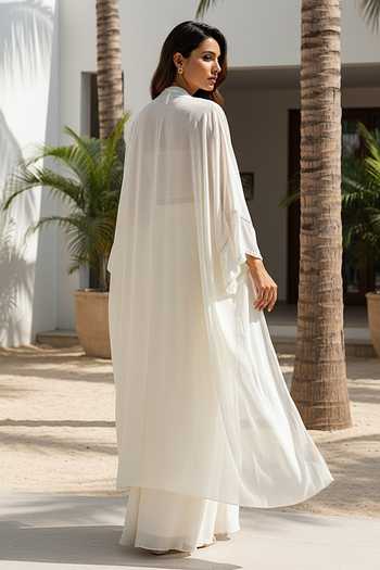 Basanti Kapde aur Koffee Ivory Georgette Embroidered Cape Set 