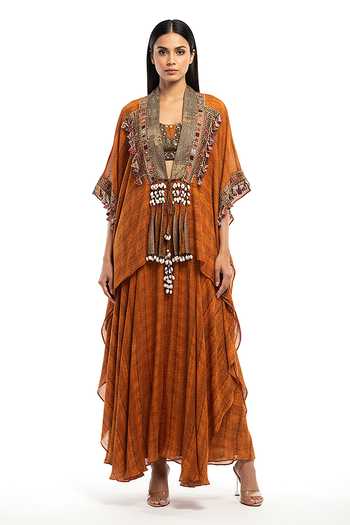 Basanti Kapde aur Koffee Saffron Dynasty Embellished Kaftan Set
