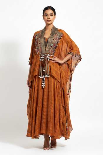 Basanti Kapde aur Koffee Saffron Dynasty Embellished Kaftan Set
