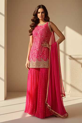 Basanti Kapde aur Koffee Rose Radiance Embroidered Sharara Set