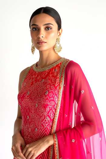 Shop_Basanti Kapde aur Koffee_Pink Georgette, Crepe Round Neck Rose Radiance Embroidered Sharara Set 