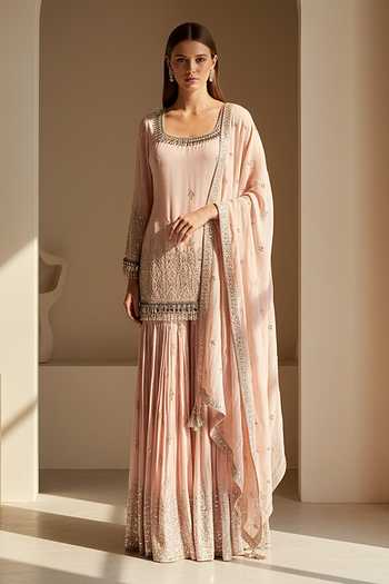 Basanti Kapde aur Koffee Blush Dawn Embroidered Sharara Set 