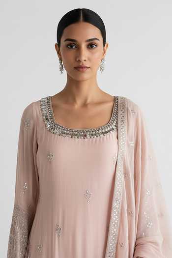 Basanti Kapde aur Koffee_Pink Georgette Scoop Neck Blush Dawn Embroidered Sharara Set _at_Aza_Fashions