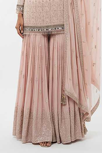 Buy_Basanti Kapde aur Koffee_Pink Georgette Scoop Neck Blush Dawn Embroidered Sharara Set 