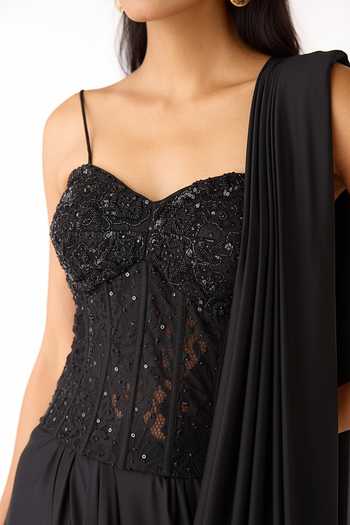 Basanti Kapde aur Koffee Black Net, Lycra Sweetheart Sequin Embellished Blouse And Pre-draped Saree Set Online at Aza Fashions Basanti Kapde aur Koffee_Black Net, Lycra Sweetheart Sequin Embellished Blouse And Pre-draped Saree Set _Online_at_Aza_Fashions