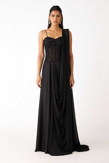 Basanti Kapde aur Koffee Sequin Embellished Blouse & Pre-Draped Saree Set 