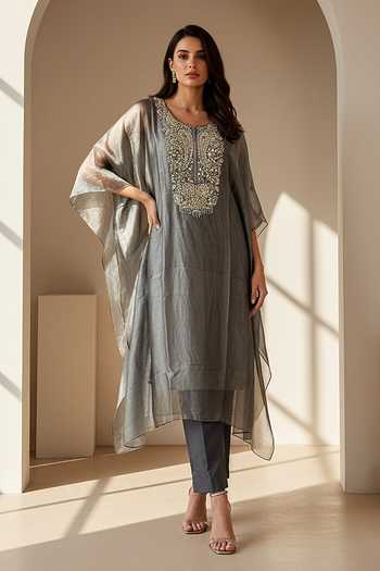 Buy Basanti Kapde aur Koffee Grey Tissue Scoop Neck, Yes Embroidered Kurta And Palazzo Set Online at Aza Fashions Buy_Basanti Kapde aur Koffee_Grey Tissue Scoop Neck, Yes Embroidered Kurta And Palazzo Set _Online_at_Aza_Fashions