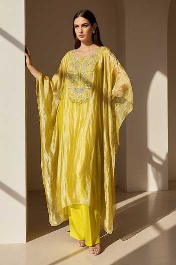 Basanti Kapde aur Koffee Resham Work Kurta & Palazzo Set 