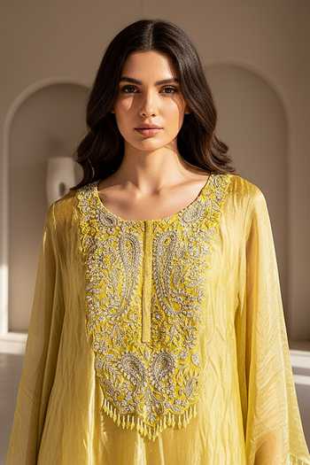 Buy Basanti Kapde aur Koffee Yellow Tissue Round Neck, Yes Resham Work Kurta And Palazzo Set Online at Aza Fashions Buy_Basanti Kapde aur Koffee_Yellow Tissue Round Neck, Yes Resham Work Kurta And Palazzo Set _Online_at_Aza_Fashions