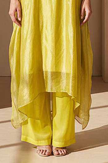 Shop Basanti Kapde aur Koffee Yellow Tissue Round Neck, Yes Resham Work Kurta And Palazzo Set Online at Aza Fashions Shop_Basanti Kapde aur Koffee_Yellow Tissue Round Neck, Yes Resham Work Kurta And Palazzo Set _Online_at_Aza_Fashions