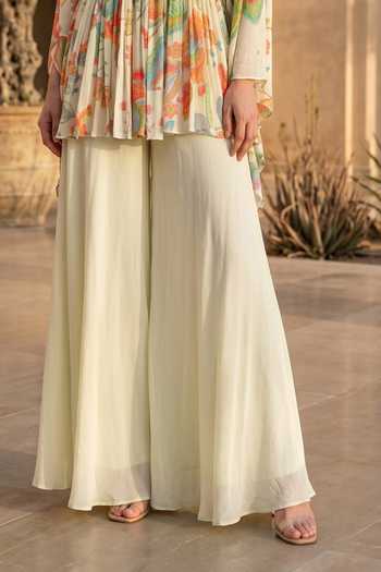 Basanti Kapde aur Koffee Ivory Georgette Round Neck Floral Print Kurta And Sharara Set Online at Aza Fashions Basanti Kapde aur Koffee_Ivory Georgette Round Neck Floral Print Kurta And Sharara Set _Online_at_Aza_Fashions