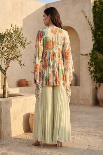 Basanti Kapde aur Koffee Floral Print Kurta & Sharara Set
