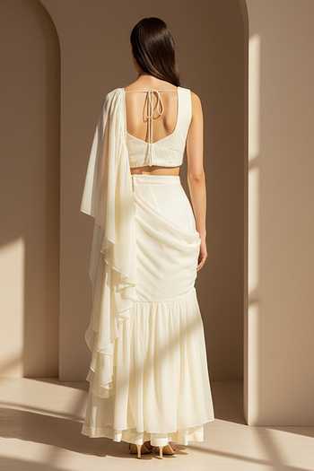Basanti Kapde aur Koffee Organza Pleated Pre-Draped Saree With Blouse