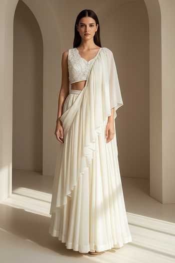 Basanti Kapde aur Koffee Organza Pleated Pre-Draped Saree With Blouse
