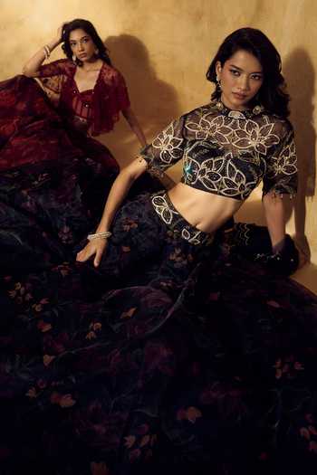 Rashika Sharma Black Organza, Net High Neck Maheema Embroidered Lehenga Set Online at Aza Fashions Rashika Sharma_Black Organza, Net High Neck Maheema Embroidered Lehenga Set _Online_at_Aza_Fashions