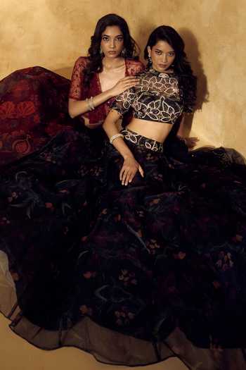 Buy Rashika Sharma Black Organza, Net High Neck Maheema Embroidered Lehenga Set Online at Aza Fashions Buy_Rashika Sharma_Black Organza, Net High Neck Maheema Embroidered Lehenga Set _Online_at_Aza_Fashions