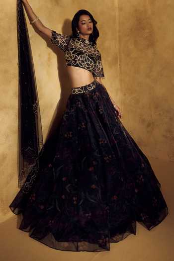 Rashika Sharma Black Organza, Net High Neck Maheema Embroidered Lehenga Set at Aza Fashions Rashika Sharma_Black Organza, Net High Neck Maheema Embroidered Lehenga Set _at_Aza_Fashions