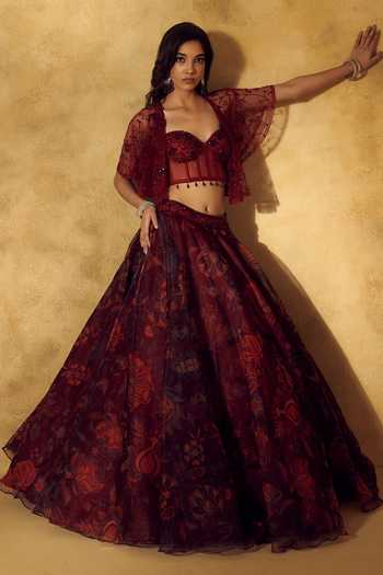 Rashika Sharma Saranjh Embroidered Cape Lehenga Set