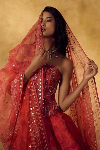 Buy Rashika Sharma Pink Organza, Silk, Dupion Sequins, Beads, Zari, Sana Embroidered Lehenga Set Buy_Rashika Sharma_Pink Organza, Silk, Dupion Sequins, Beads, Zari, Sana Embroidered Lehenga Set