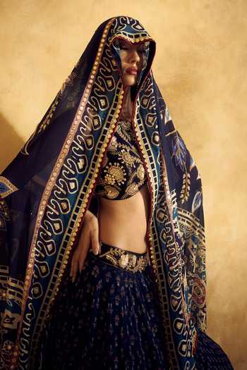 Shop Rashika Sharma Blue Georgette Round Neck Mohi Embroidered Lehenga Set Online at Aza Fashions Shop_Rashika Sharma_Blue Georgette Round Neck Mohi Embroidered Lehenga Set _Online_at_Aza_Fashions