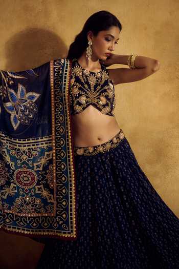 Buy Rashika Sharma Blue Georgette Round Neck Mohi Embroidered Lehenga Set Buy_Rashika Sharma_Blue Georgette Round Neck Mohi Embroidered Lehenga Set