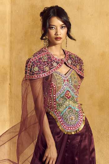 Buy Rashika Sharma Multi Color Net, Satin V-, Round Alaya Mirror Work Cape Flared Pant Set Online at Aza Fashions Buy_Rashika Sharma_Multi Color Net, Satin V-, Round Alaya Mirror Work Cape Flared Pant Set _Online_at_Aza_Fashions