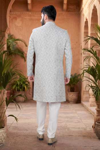 Jhambthreads Woven Jacquard Sherwani & Pant Set 