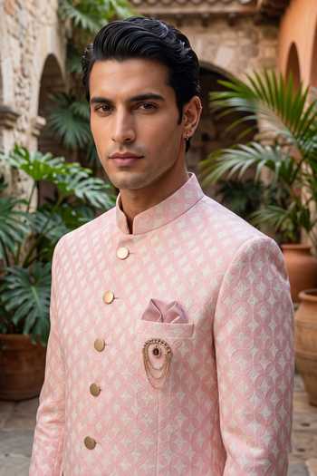 Jhambthreads Pink Jacquard, Polyester Woven Kurta And Poly Pant Set Online at Aza Fashions Jhambthreads_Pink Jacquard, Polyester Woven Kurta And Poly Pant Set _Online_at_Aza_Fashions
