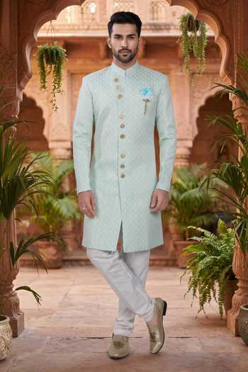 Jhambthreads Woven Jacquard Sherwani & Poly Pant Set 