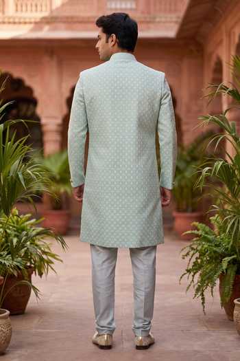 Jhambthreads Woven Jacquard Sherwani & Poly Pant Set 