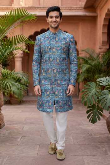 Jhambthreads Embroidered Silk Sherwani & Pant Set 
