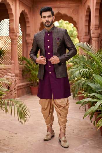 Jhambthreads Woven Kurta & Peshawari Pant Set